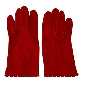 ARIS RED Suede GLOVES Washable Size 7 Made In Germany Vintage Scalloped Cuff